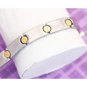 Vintage Asexual Stainless-Steel Gold Tone Link Bracelet 8 Inch - V12